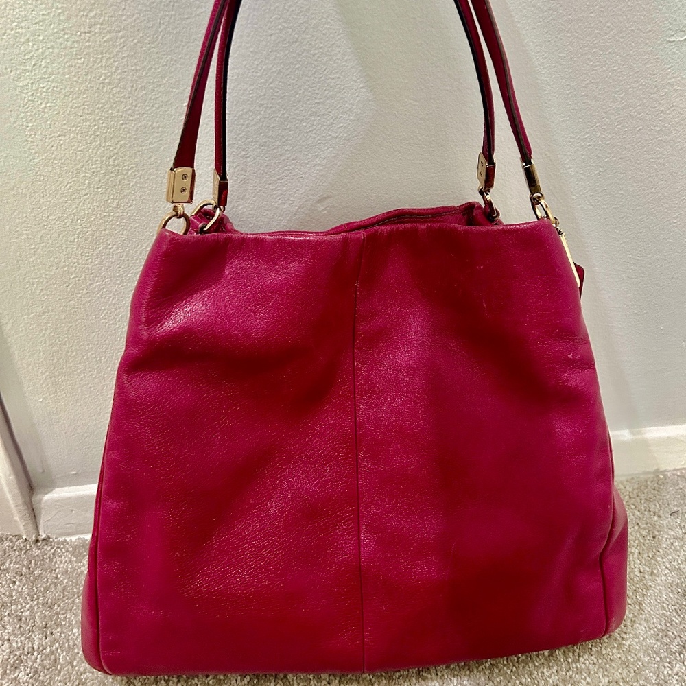 Coach Soft Leather "Edie" Handbag; Fuchsia, 2 Straps